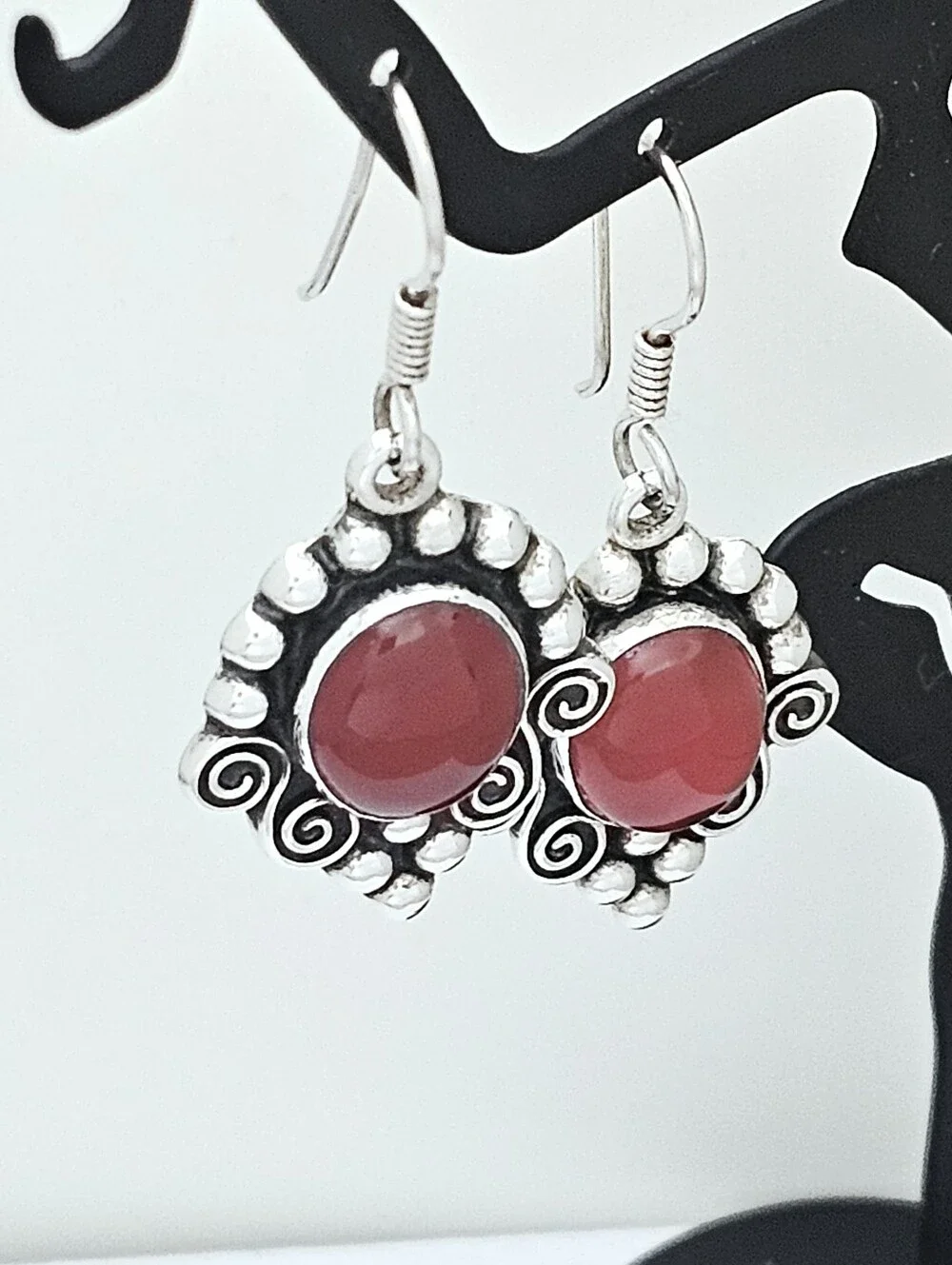 Mark Wasserman Sterling Silver Carnelian Caviar Bead Swirl Vintage Earrings